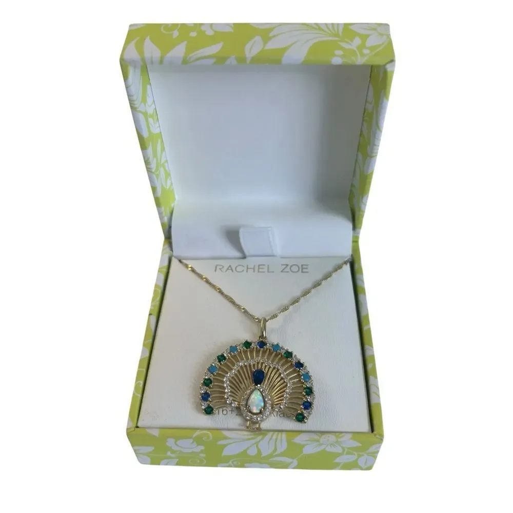 Rachel Zoe Beautiful Sterling Silver Jeweled Peacock Pendant Necklace.